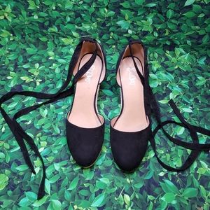 Black Suede Lace Up Wedges